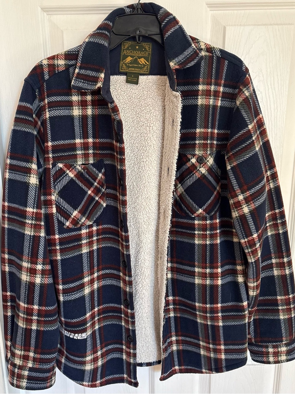 Anchorage Men's Navy & Red Plaid Sherpa-Lined Shirt Jacket